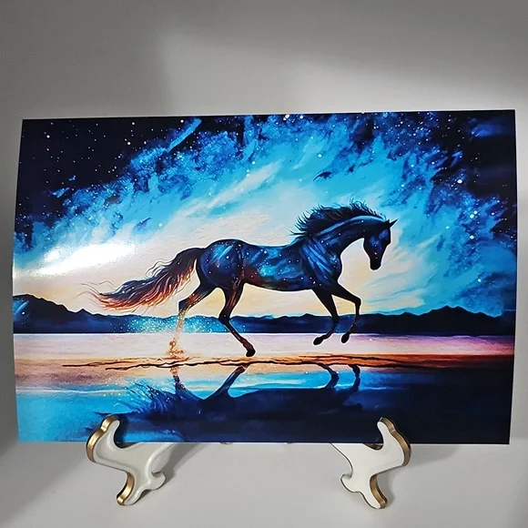 4x6 Stallion Horse On The‎ Beach Under The Stars Watercolor Glossy Print - Picture 1 of 6